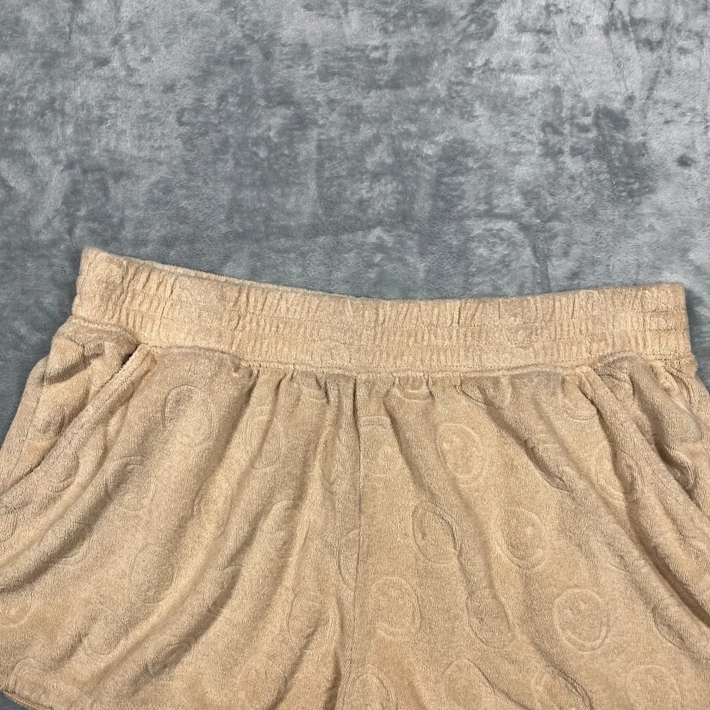 OFFLINE by Aerie Smile Face Shorts Women Tan Terry Cloth Embossed Lounge L